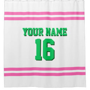 Hot Pink White Stripes Sports Jersey Shower Curtain