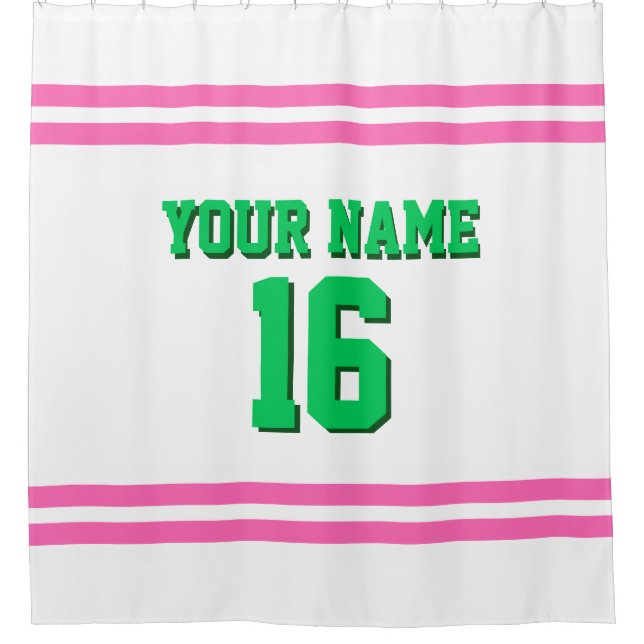 Hot Pink White Stripes Sports Jersey Shower Curtain (Front)