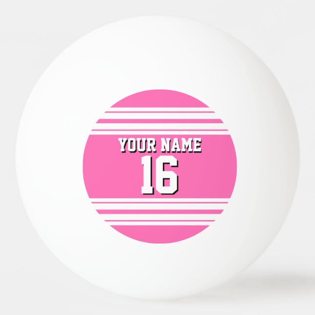 Hot Pink White Team Jersey Custom Number Name Ping Pong Ball (Front)