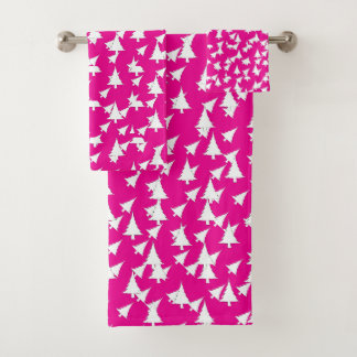 Hot Pink White Trees  Bath Towel Set