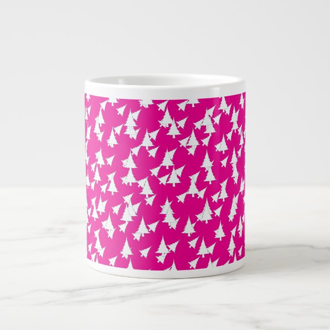Hot Pink White Trees  Large Coffee Mug (Front)