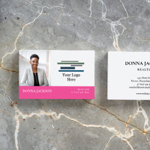 Hot Pink White Your Photo & Logo Professional Business Card
