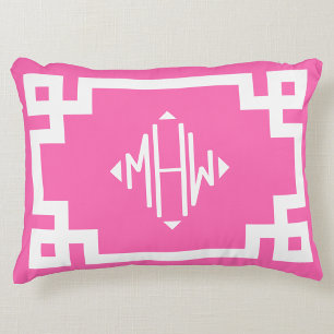 Hot Pink Wht Greek Key #2 Diamond Monogram DIY BG Decorative Cushion