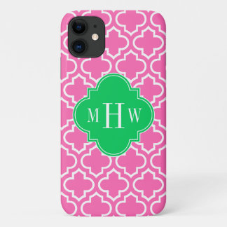 Hot Pink Wht Moroccan #6 Emerald Green 3I Monogram iPhone 11 Case