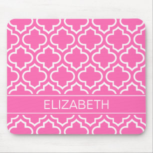 Hot PInk Wht Moroccan #6 Hot Pink Name Monogram Mouse Mat