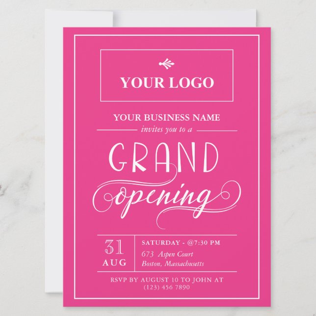 Hot Pink Wide Logo Grand Opening  Invitation (Front)