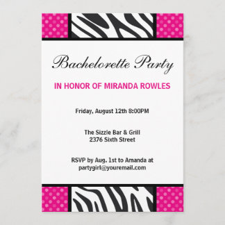 Hot Pink Wild Zebra Bachelorette Party Invitation