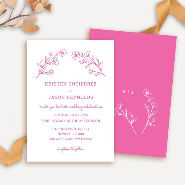 Hot Pink Wildflower Wedding Invitation (Wildflower Wedding Invitation in Hot Pink)