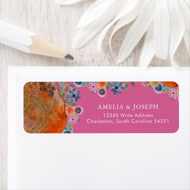 Hot Pink Wildflower Wedding RSVP Return Address (Insitu)