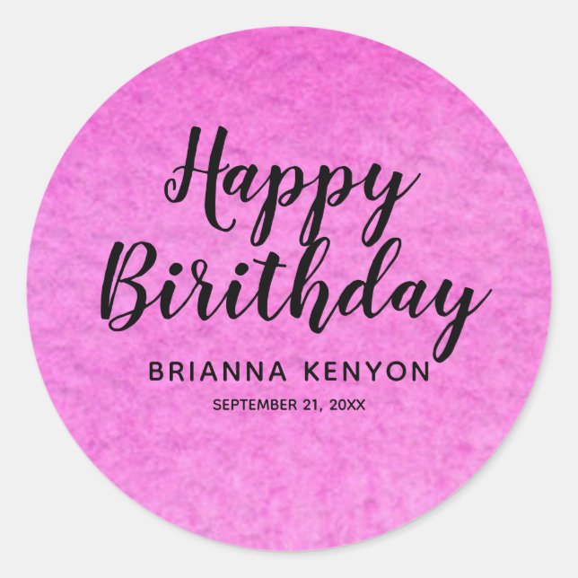 Hot Pink with Black Text Happy Birthday Sticker (Front)