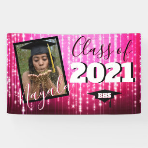 Hot Pink with Sparkles  Monogram Graduation Photo Banner