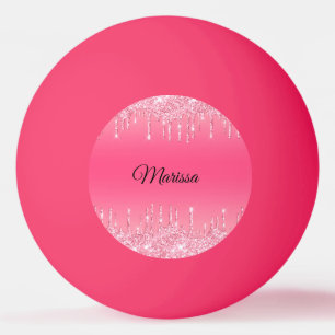 Hot Pink With Sparkling Silver Glitter Drips  Ping Pong Ball