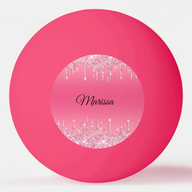 Hot Pink With Sparkling Silver Glitter Drips  Ping Pong Ball (Front)