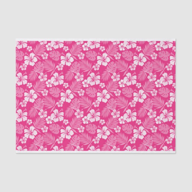 HOT PINK WITH TROPICAL WHITE HIBISCUS FLOWERS TISSUE PAPER (Front)