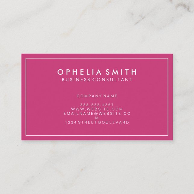 Hot Pink with White Border Minimalist Business Card (Front)