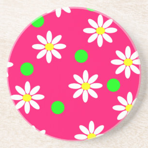 Hot Pink with White Daisy Pattern Coaster