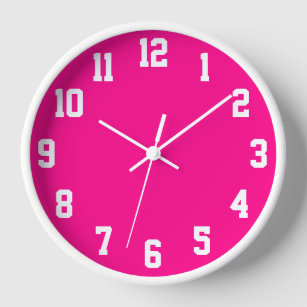 Hot Pink with White Sports Numbers Clock