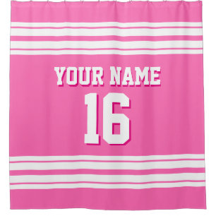Hot Pink with White Stripes Sports Jersey Shower Curtain