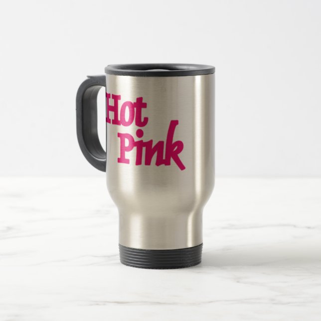 Hot Pink word stainless steel travel commuter mug (Front Left)