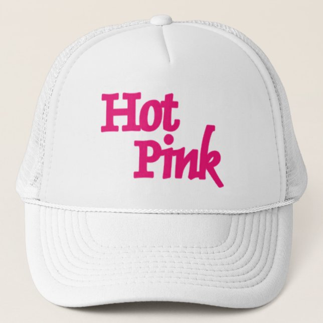 Hot Pink word white trucker hat (Front)