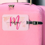 Hot Pink World Traveller Map Monogram Name Luggage Tag<br><div class="desc">Travel in style with our Hot Pink World Traveller Map Monogram Name Luggage Tag! Featuring a vibrant hot pink design and a world map background, this tag is personalised with your name and monogram in a chic font. Perfect for identifying your luggage quickly and easily, it combines fashion with function....</div>
