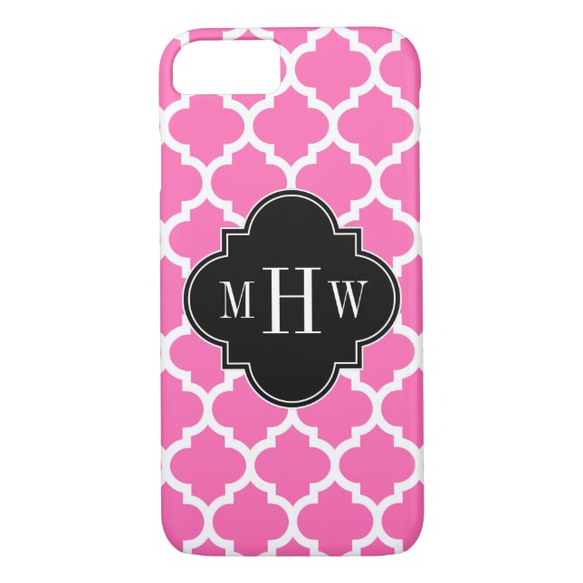 Hot Pink Wt Moroccan #5 Black 3 Initial Monogram Case-Mate iPhone Case (Back)