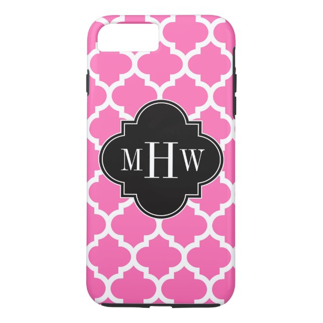Hot Pink Wt Moroccan #5 Black 3 Initial Monogram Case-Mate iPhone Case (Back)
