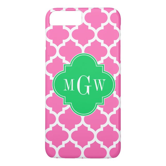 Hot Pink Wt Moroccan #5 Emerald 3 Initial Monogram Case-Mate iPhone Case (Back)