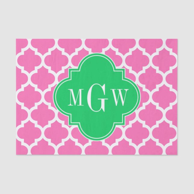 Hot Pink Wt Moroccan #5 Emerald 3 Initial Monogram Tissue Paper (Front)