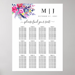Hot Pink Yellow Floral Wedding Seating Chart