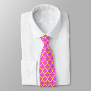 Hot Pink, Yellow Moroccan Quatrefoil Pattern #5 Tie