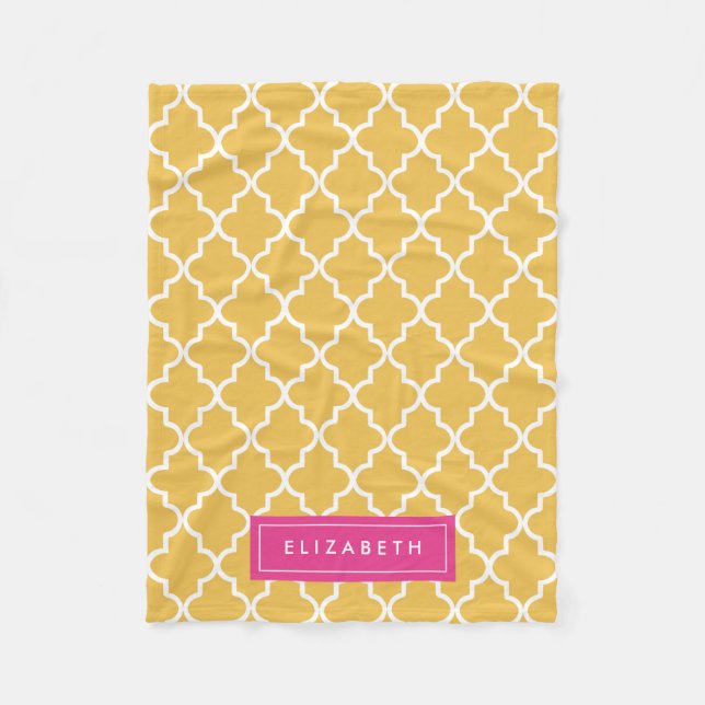 Hot Pink & Yellow Quatrefoil | Fleece Blanket (Front)