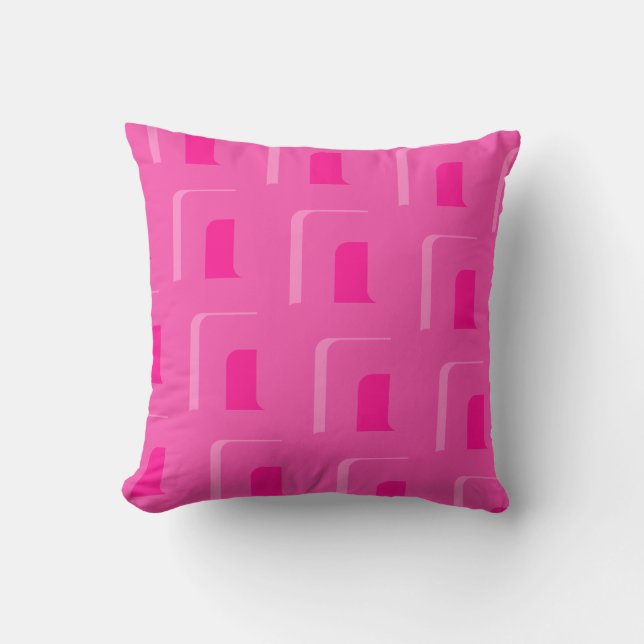Hot Pink Yellow Retro Geometric Pattern Cushion (Front)