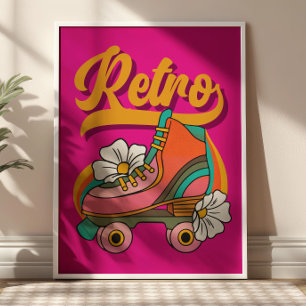 Hot Pink&Yellow RETRO Roller Skates Poster