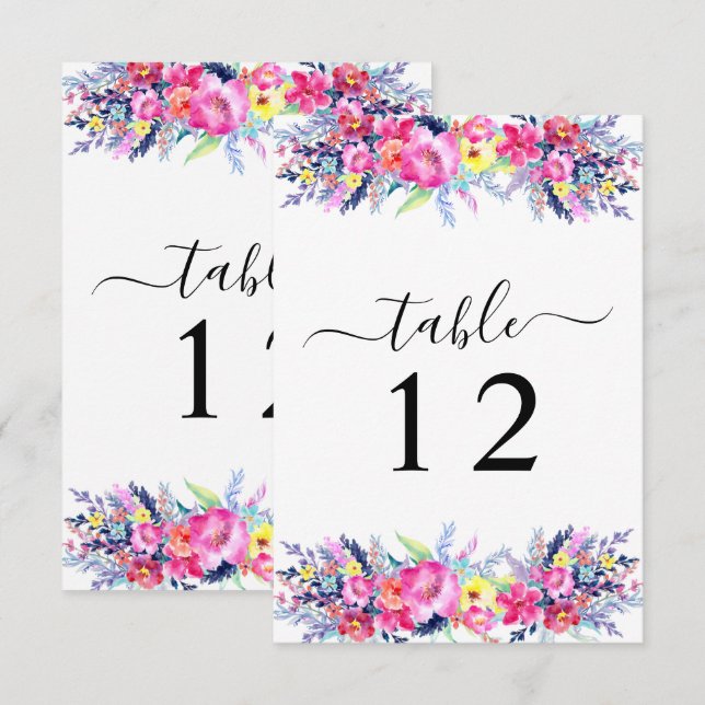 Hot Pink & Yellow Spring Floral Table Number Card (Front/Back)