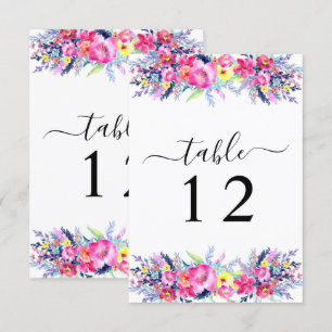 Hot Pink & Yellow Spring Floral Table Number Card