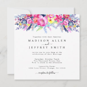 Hot Pink & Yellow Spring Floral Wedding Invitation