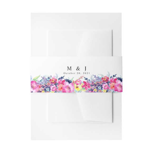 Hot Pink & Yellow Spring Floral Wedding Invitation Belly Band (Front Example)