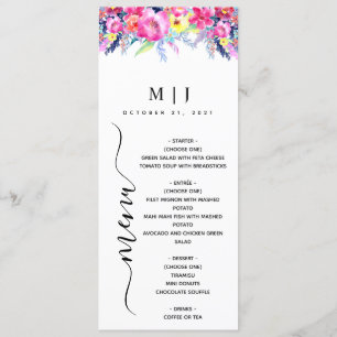 Hot Pink & Yellow Spring Floral Wedding Menu