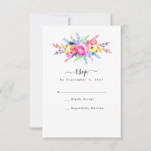 Hot Pink & Yellow Spring Floral Wedding RSVP Card