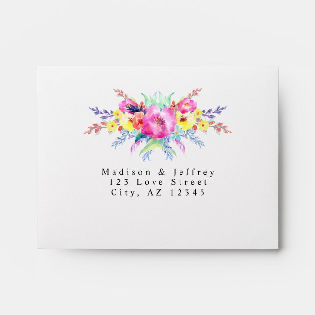 Hot Pink & Yellow Spring Floral Wedding RSVP Envelope (Front)