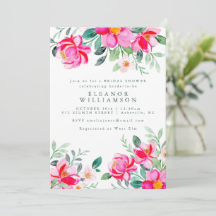 Hot Pink Yellow Watercolor Floral Bridal Shower Invitation