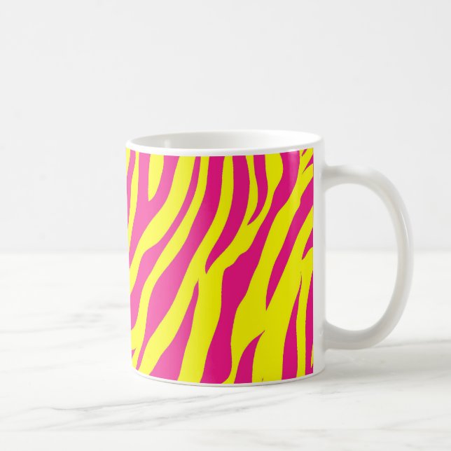 Hot Pink Yellow Wild Animal Print Zebra Stripes Coffee Mug (Right)