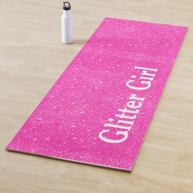 Hot Pink Yoga Glitter Girl Customise Sparkle Yoga Mat (In Situ)