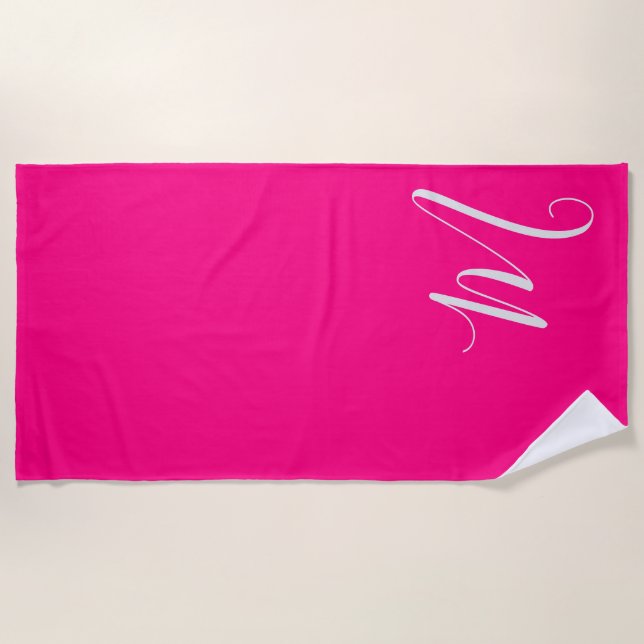  Hot Pink - you chic monogram Beach Towel (Front)