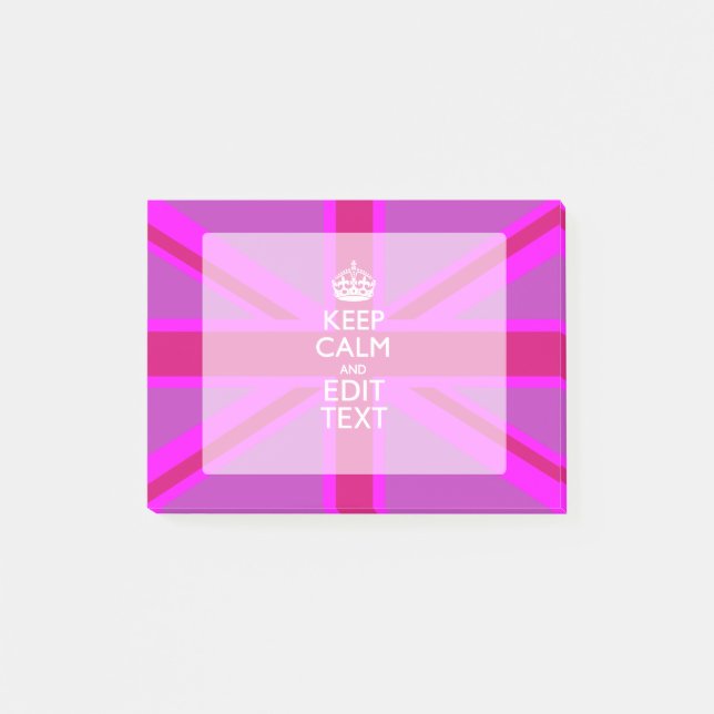 Hot Pink Your Keep Calm Edit Text Union Jack Post-it Notes (Front)