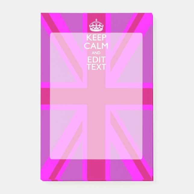 Hot Pink Your Keep Calm Edit Text Union Jack Post-it Notes (Front)