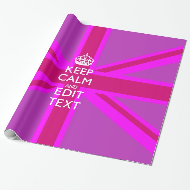 Hot Pink Your Keep Calm Edit Text Union Jack Wrapping Paper (Unrolled)