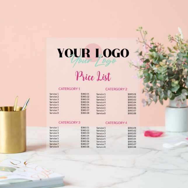 Hot Pink Your Logo Salon Price List Acrylic Sign (Wedding)