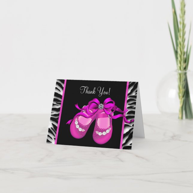 Hot Pink Zebra Baby Girl Thank You Card (Front)